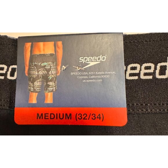 Mens Medium Speedo Tropical Black Floral Swim Board Shorts Surf Tech Volley - Picture 9 of 9